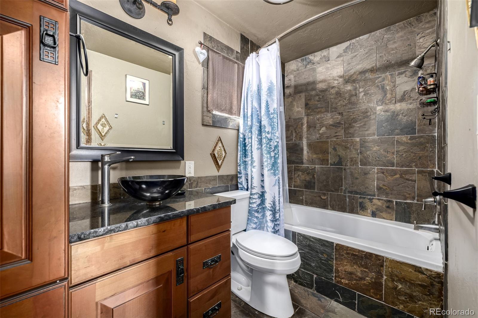 318 Upper Forest Road Idaho Springs, CO 80452 - Photo 10 of 24 a bathroom with a bathtub shower sink mirror and toilet