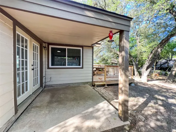 a porch with seating space