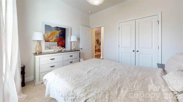a bedroom with a bed and a cabinets