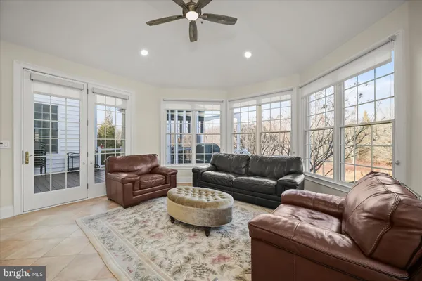 a view of balcony with wooden floor