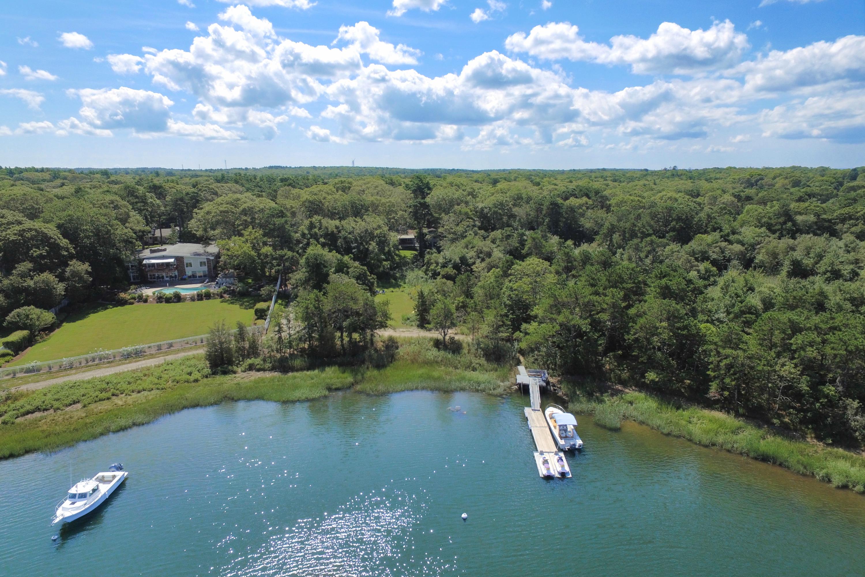 a view of a lake with houses