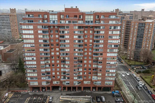 a view of a building with a street