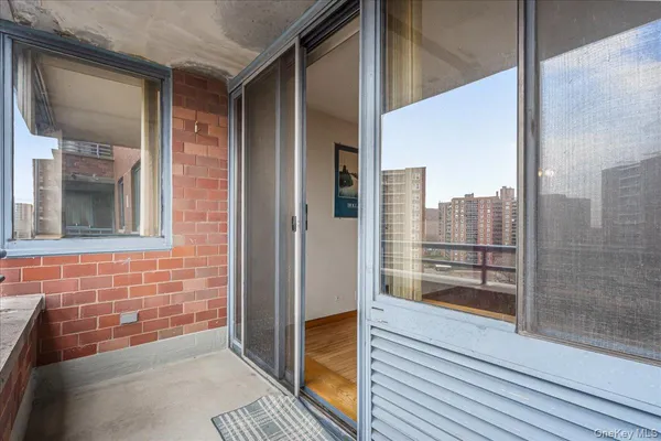a view of a balcony from door