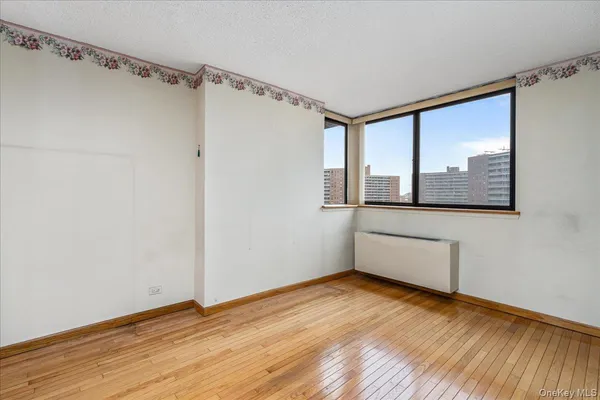 a view of a big room with wooden floor and windows