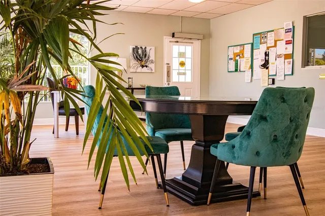 a view of an empty room with shelves