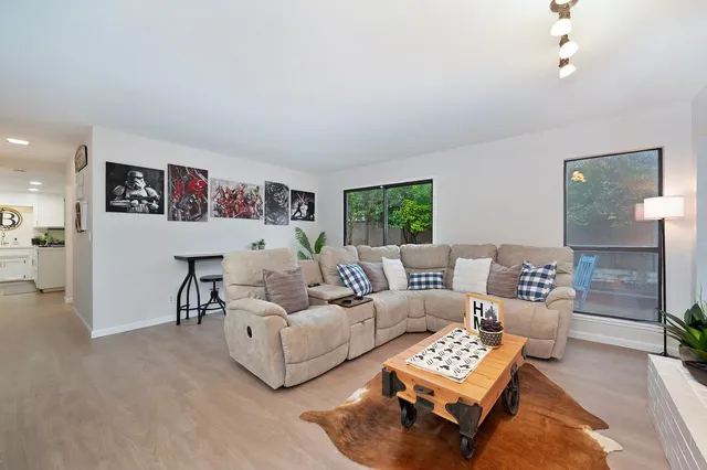 a living room with furniture and a rug