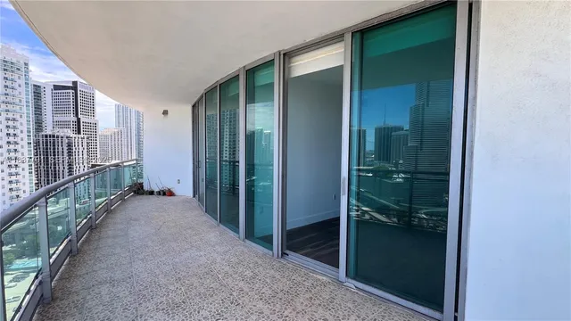 a view of a balcony from door