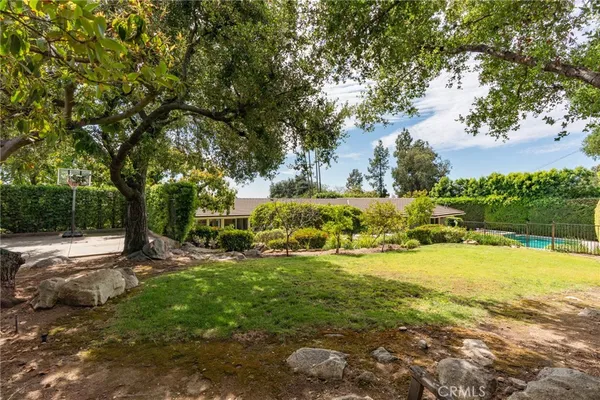a view of a yard with an trees