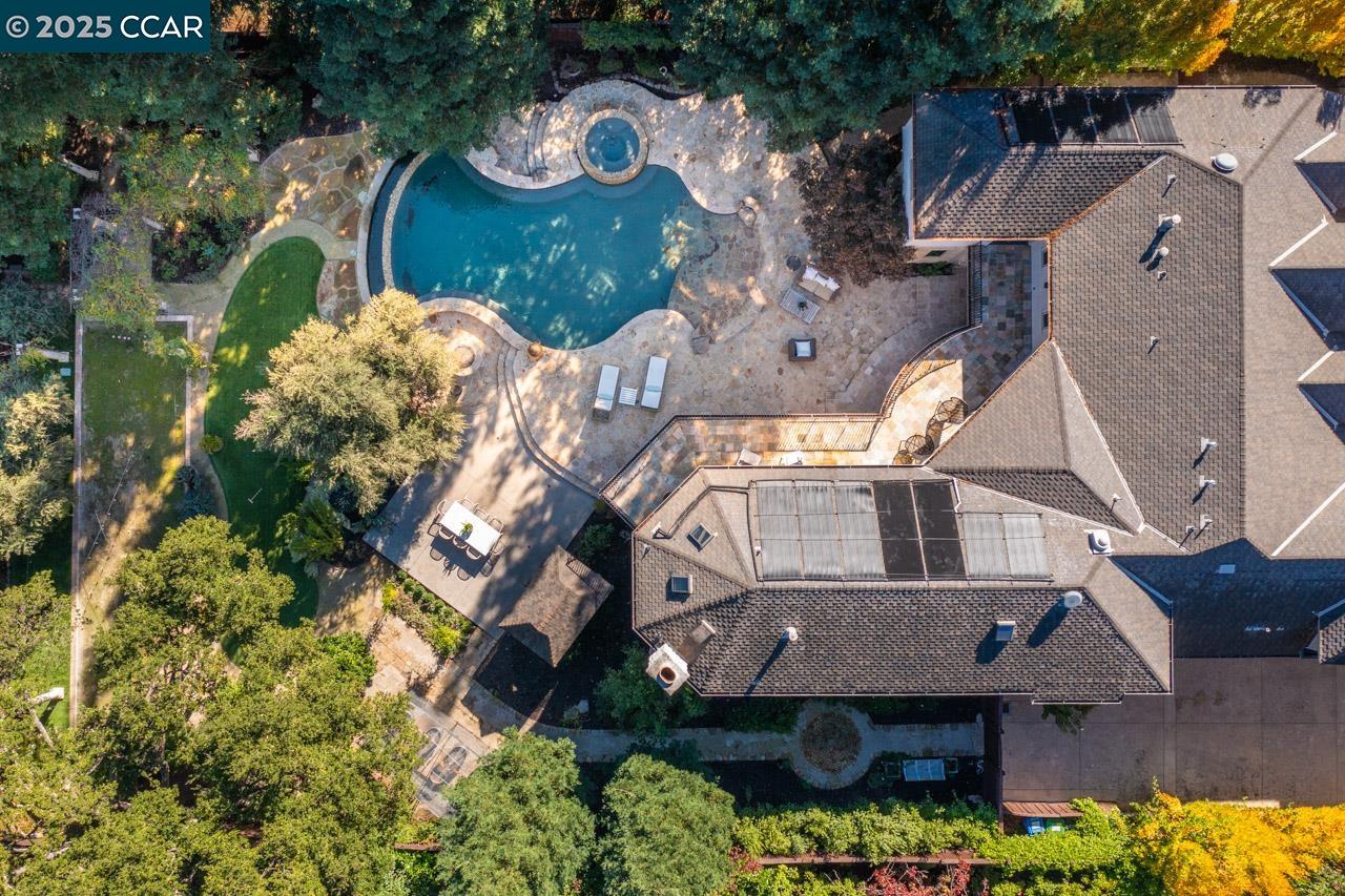 104 Muir Lane Alamo, CA 94507 - Photo 53 of 54 an aerial view of a house with a yard and potted plants