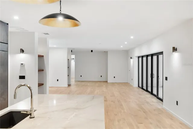 a view of a building with sitting area