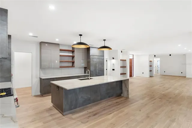 a view of an empty room with a potted plant