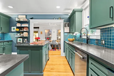 a kitchen with lots of counter top space