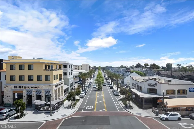 a view of a building with sitting area
