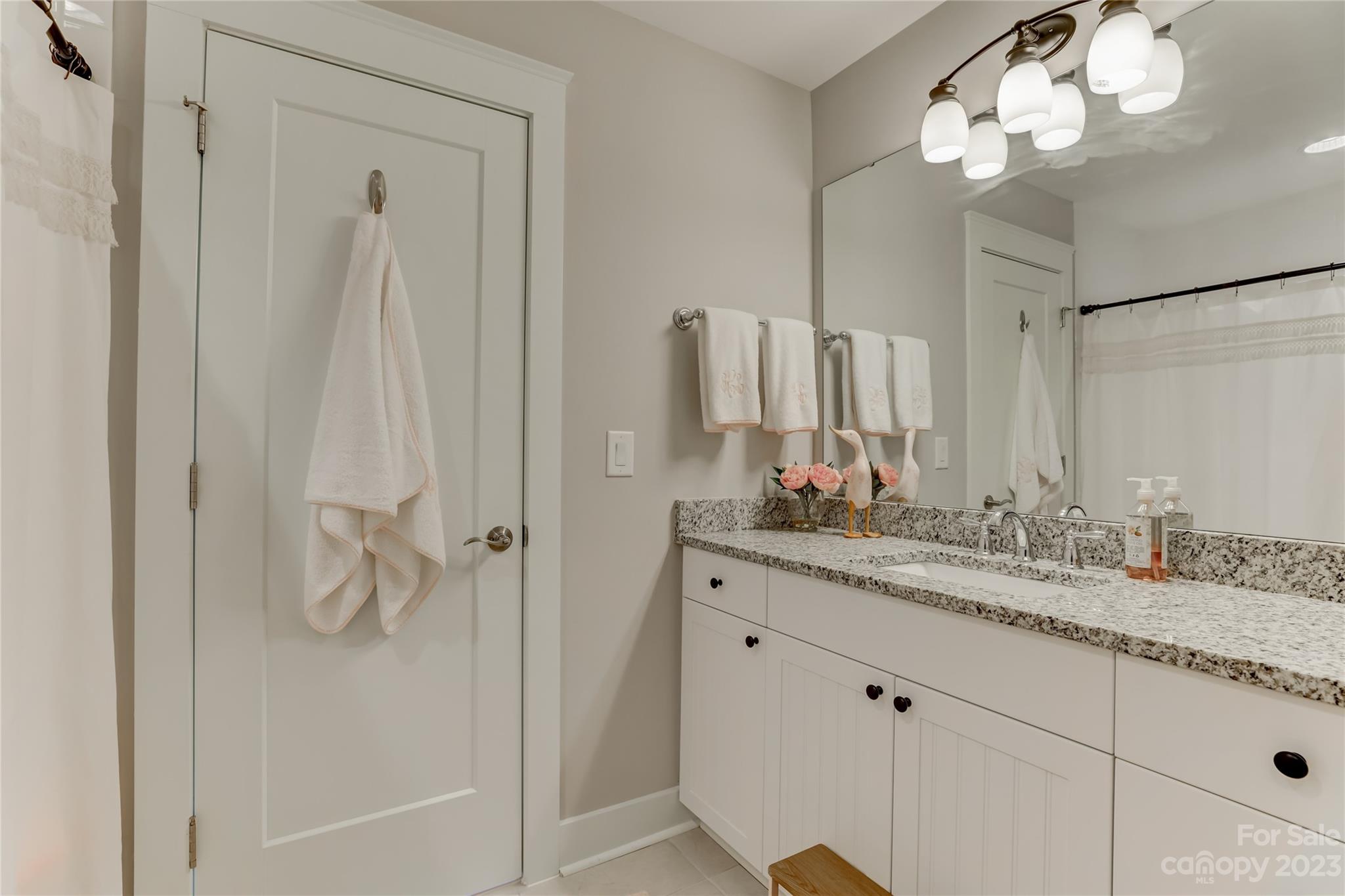 151 Inspired Way Fort Mill, SC 29708 - Photo 40 of 48 a bathroom with a granite countertop sink a mirror and a shower