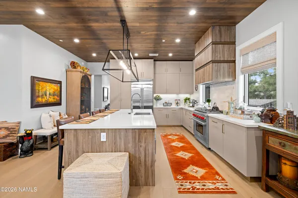 a large kitchen with lots of counter top space