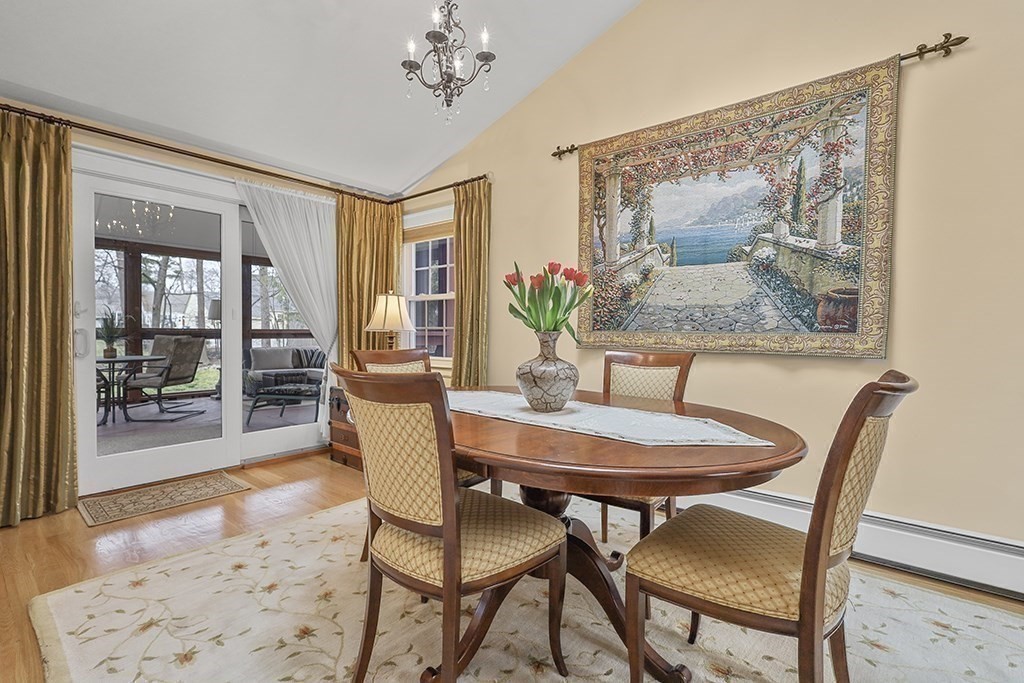 8 Leland Road Natick, MA 01760 - Photo 4 of 21 a view of a dining room with furniture wooden floor and a chandelier