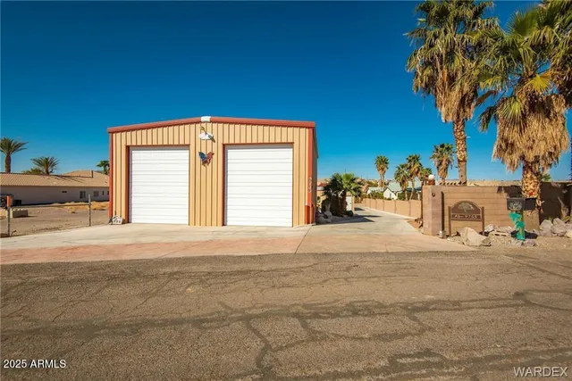 a view of a garage with stairs