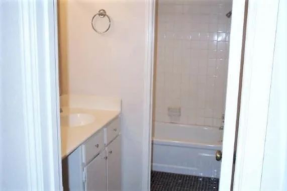a bathroom with a shower and a sink
