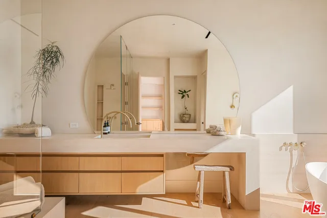 a living room with large window