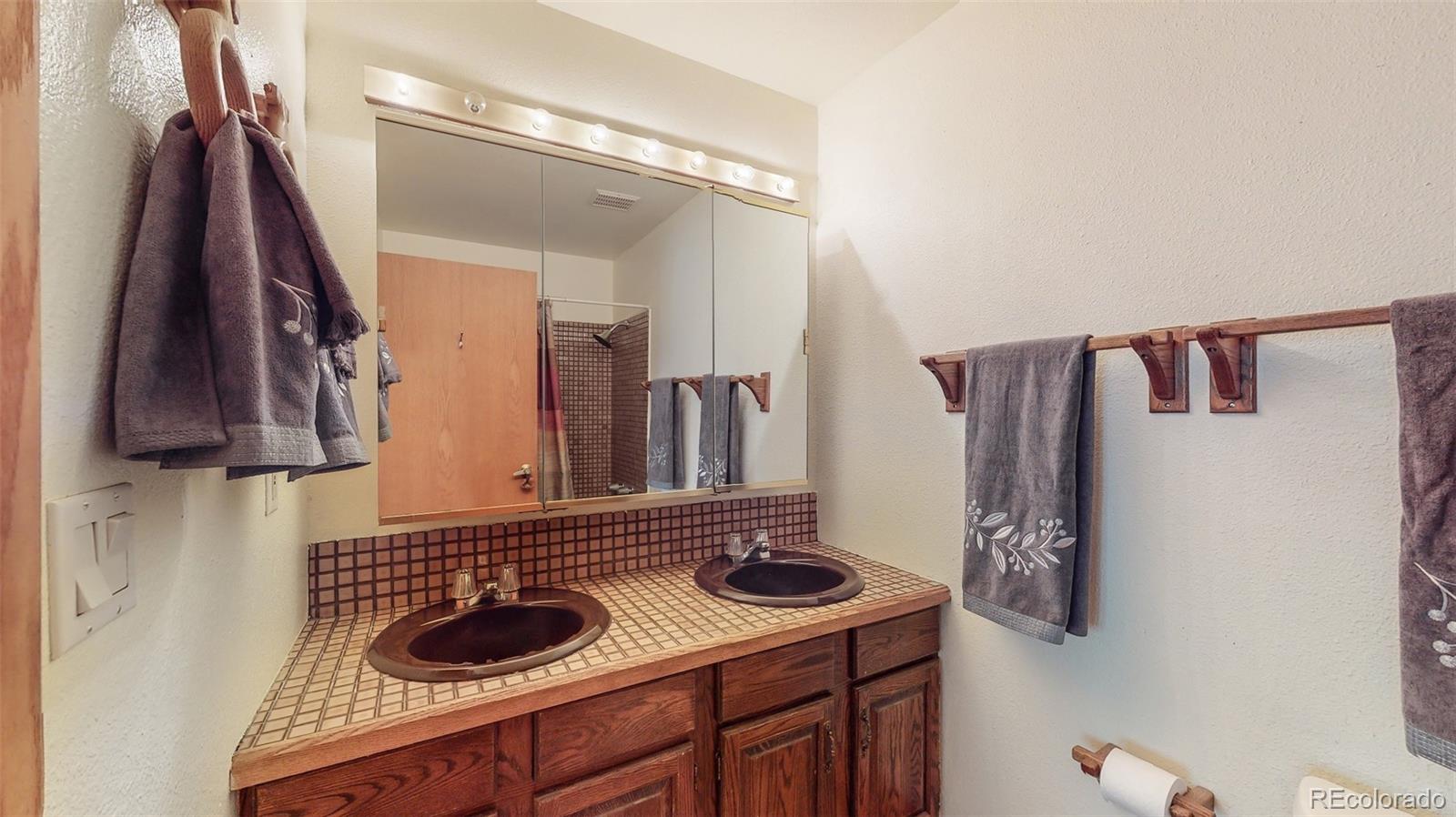 2720 South Spring Gulch Road Idaho Springs, CO 80452 - Photo 16 of 38 a bathroom with a sink and a mirror