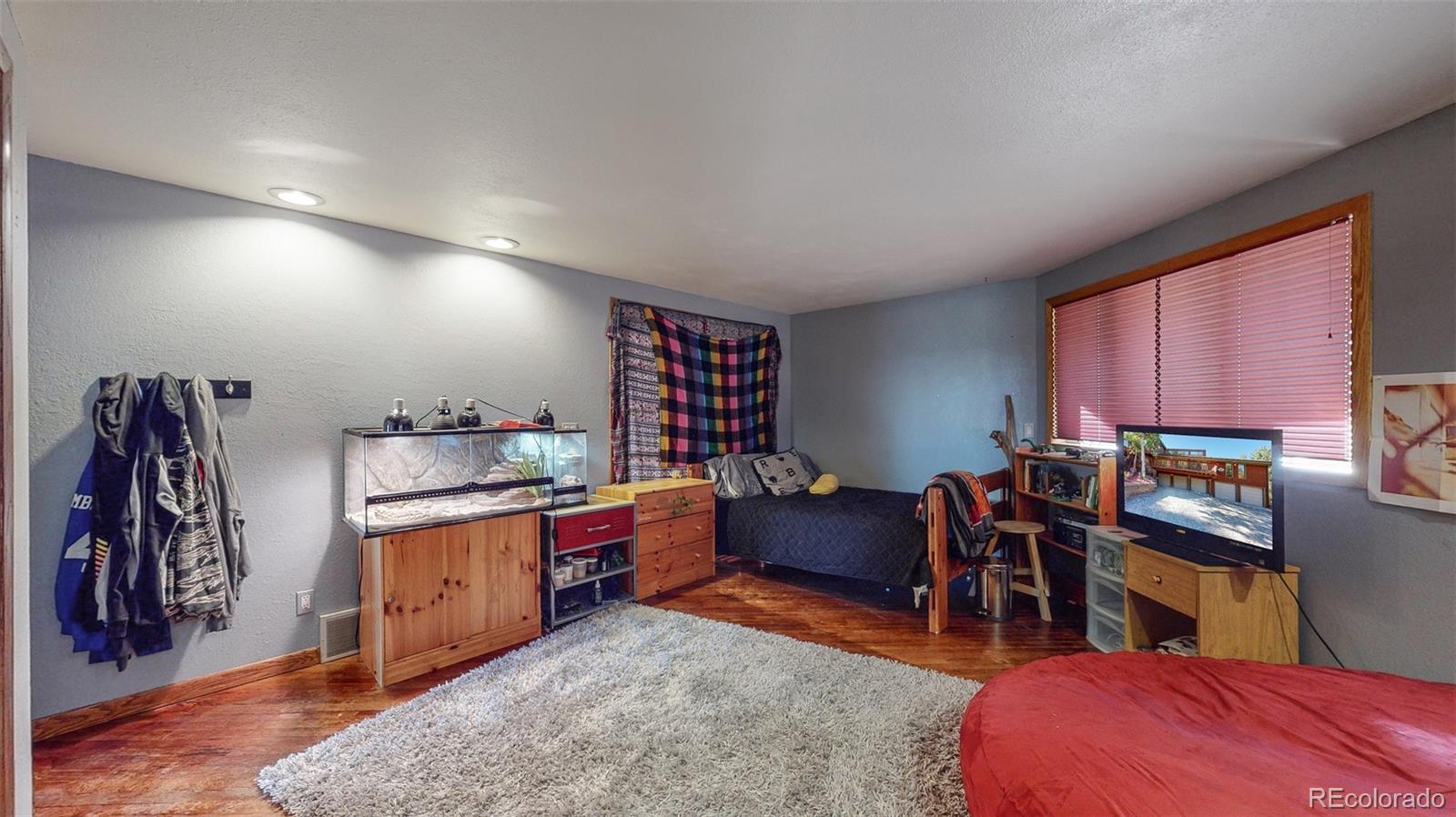 2720 South Spring Gulch Road Idaho Springs, CO 80452 - Photo 18 of 38 a living room with furniture a rug and a bookshelf