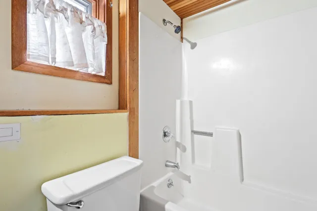 a bathroom with a toilet and a bathtub