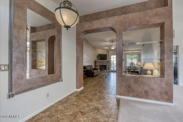 a view of a living room and a bathroom