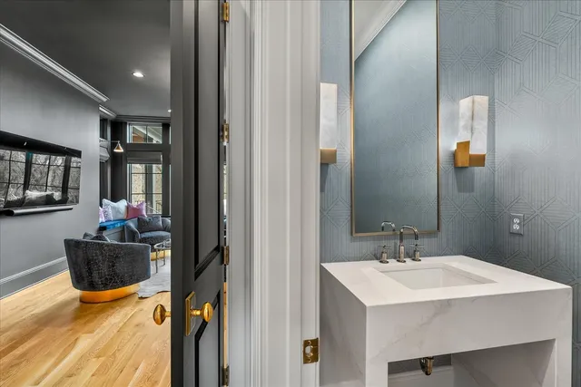 a view of a hallway with windows