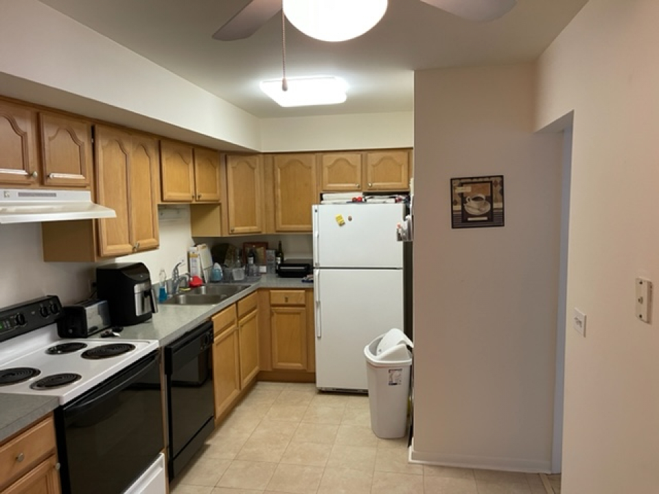 2226 South Goebbert Road, Unit 270 Arlington Heights, IL 60005 - Photo 7 of 19 a kitchen with a refrigerator a stove a sink dishwasher and white cabinets with wooden floor