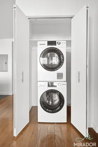a utility room with dryer and washer