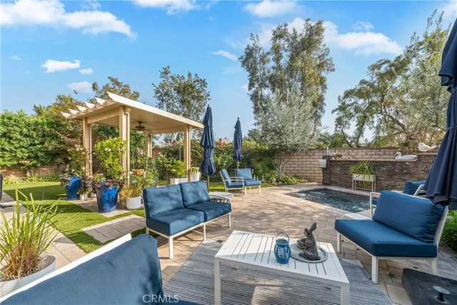 a view of a bench in the patio