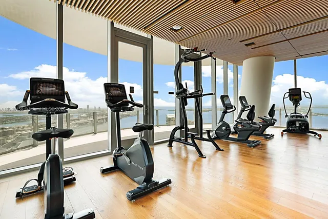a view of a room with gym equipment