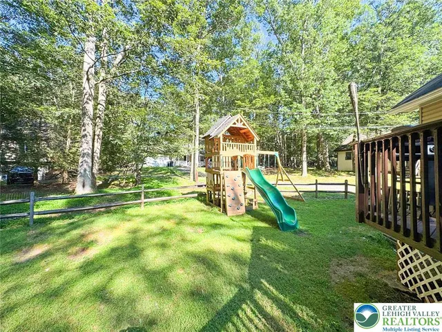 a view of a park with slide