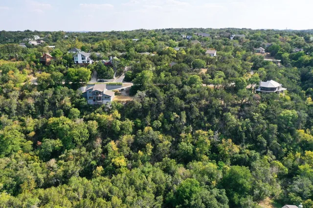 an aerial view of residential houses with city view