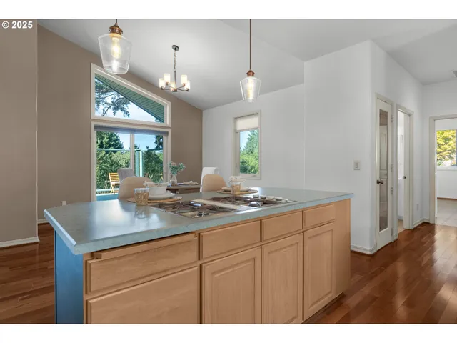 a view of a kitchen with a sink and dishwasher with wooden floor