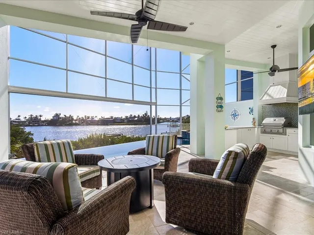 a balcony with furniture