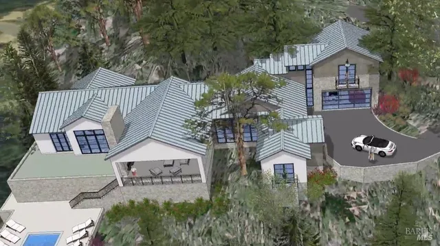 an aerial view of a house