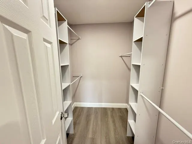 a view of walk in closet with empty racks