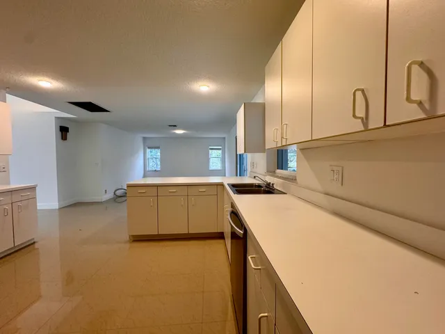 a kitchen with a sink and a refrigerator