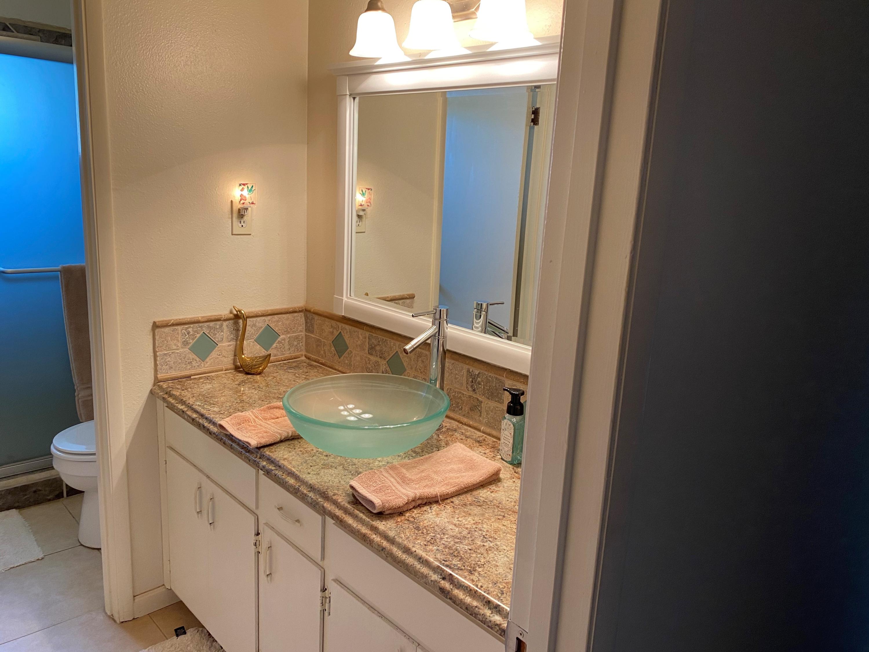 351 South Cornucopia Road Exeter, CA 93221 - Photo 8 of 22 a bathroom with a granite countertop sink and a mirror