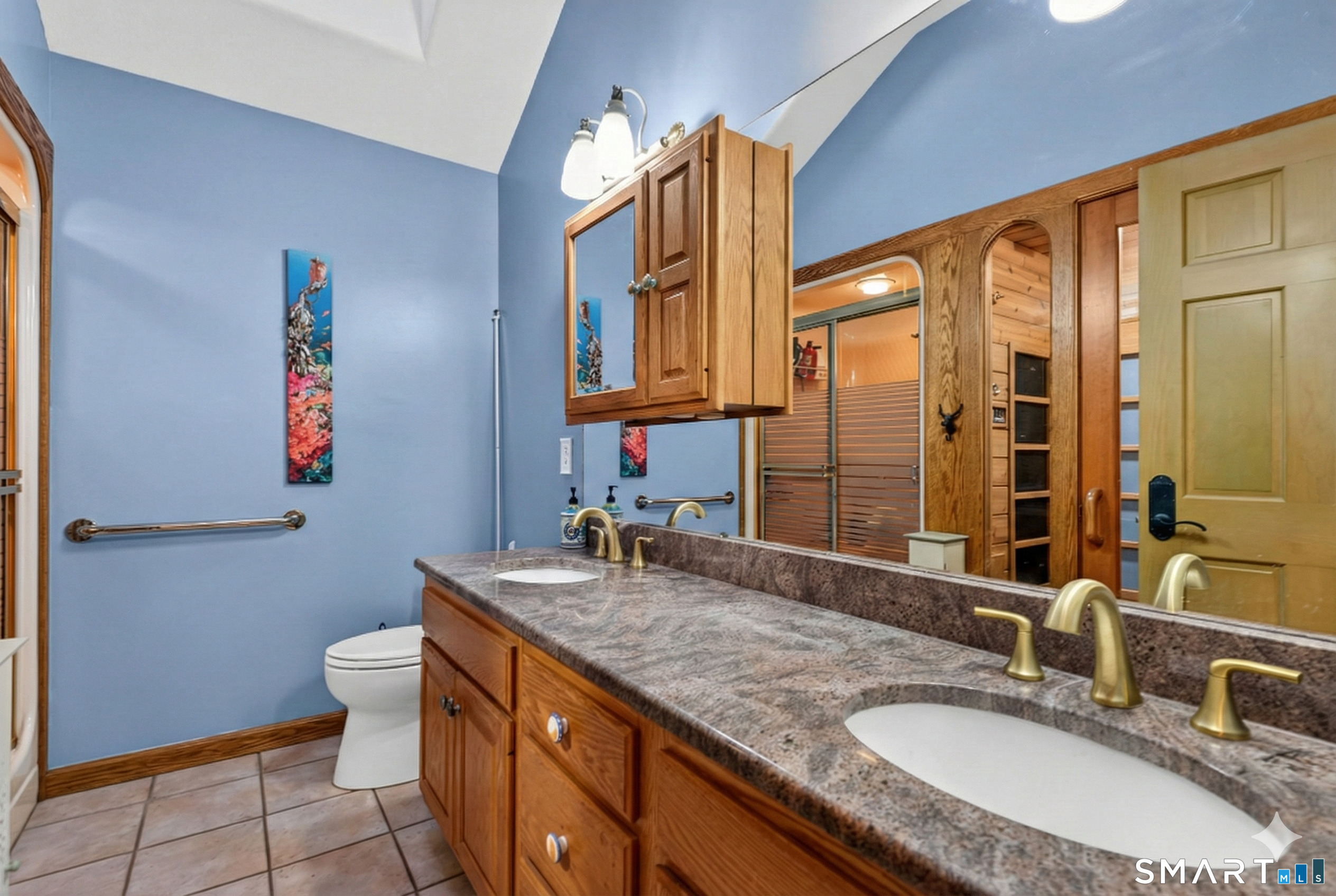 349 South Bigelow Road Hampton, CT 06247 - Photo 18 of 40 a bathroom with a granite countertop sink a toilet and a mirror