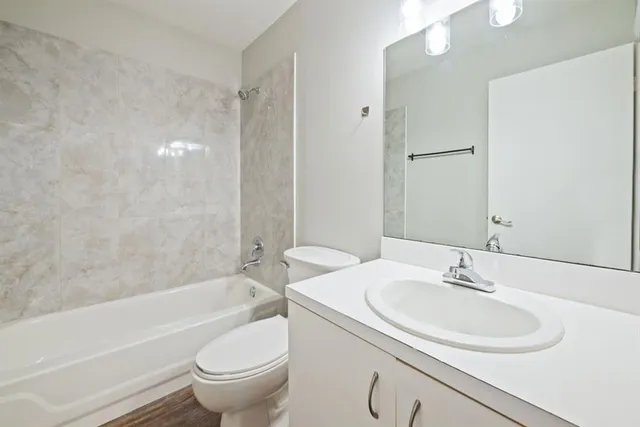 a bathroom with a sink toilet and a bathtub