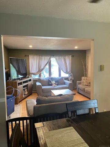 a living room with fireplace furniture and a flat screen tv