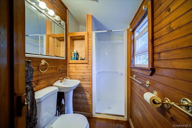 a bathroom with a sink and mirror with toilet