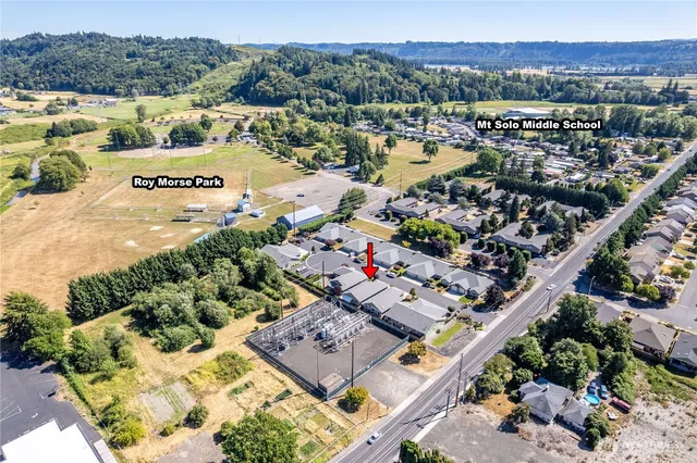 an aerial view of lake and mountain view