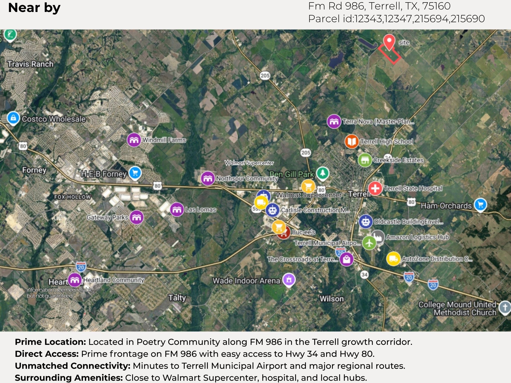 Visualize property location with nearby community features and major routes for prime connectivity.