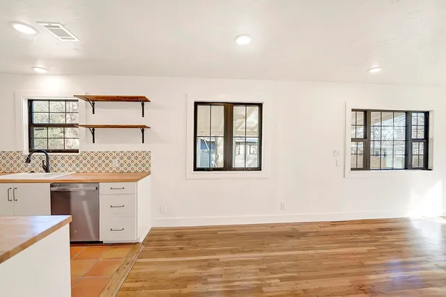 a view of kitchen and a window
