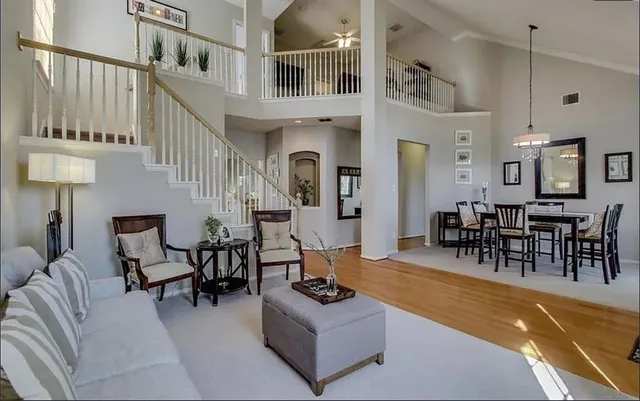 a living room with furniture