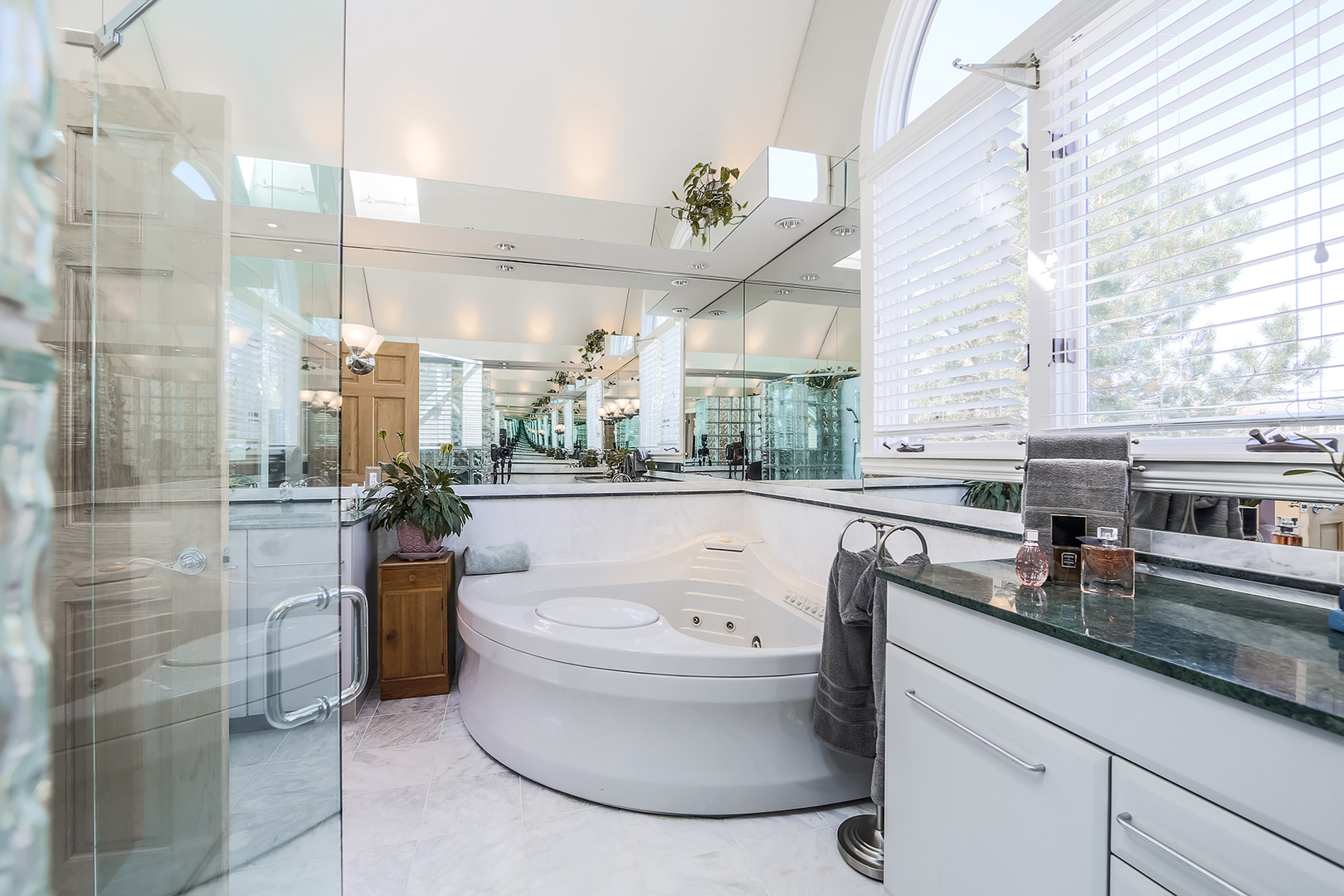 212 Stanley Avenue Park Ridge, IL 60068 - Photo 22 of 33 a bathroom with a granite countertop sink a large mirror and bathtub