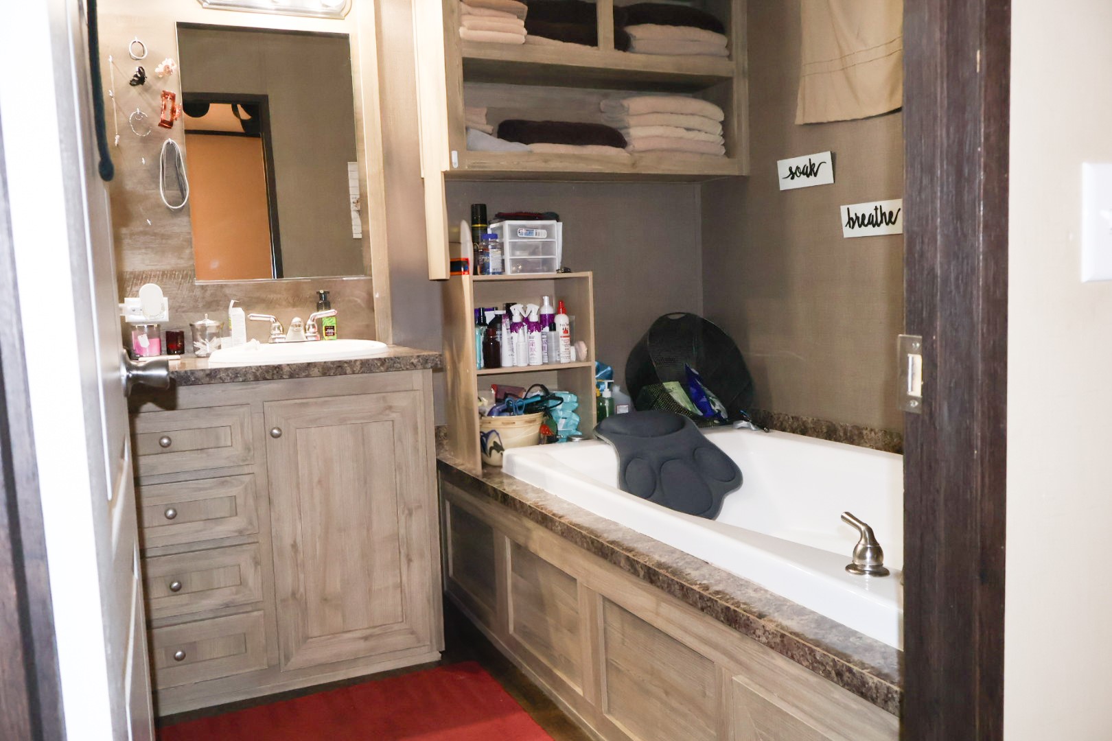 21625 County Road 3749D Cleveland, TX 77327 - Photo 9 of 20 a bathroom with a sink and a mirror